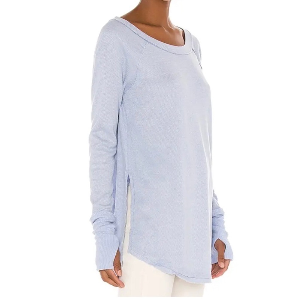 Free People We the Free Snowy Thermal Baby Blue Shirt, Small, Oversized